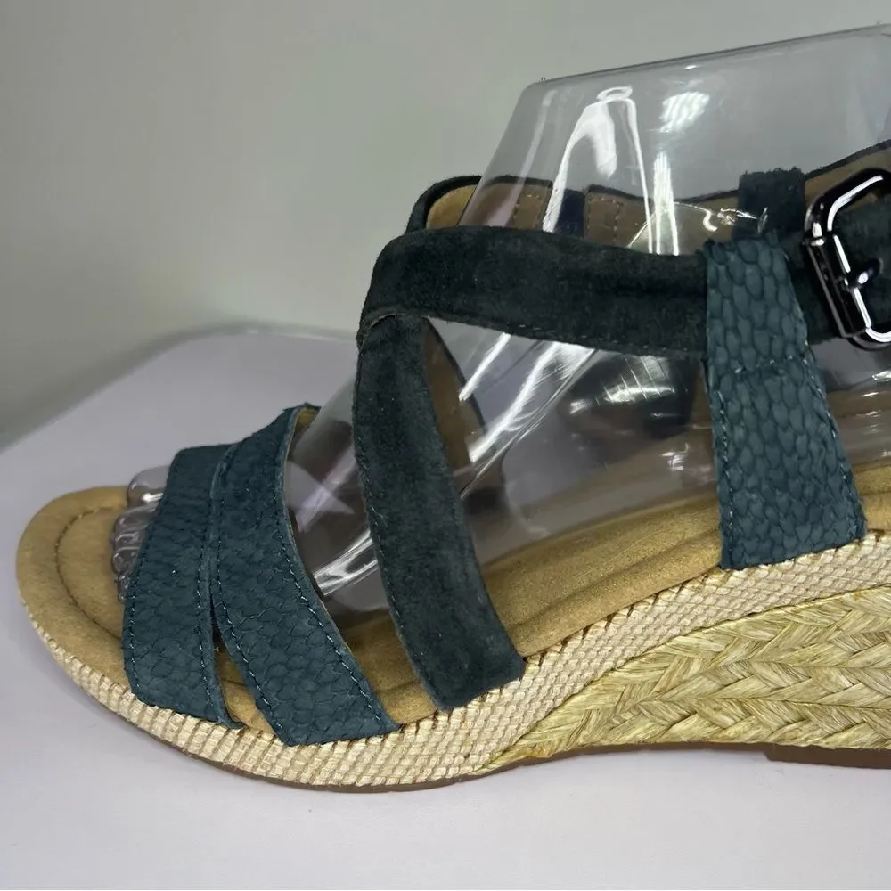 Gabor Leather/Suede Multi-Texture Snakeskin Blue Espadrille Wedges US 9 EU 40